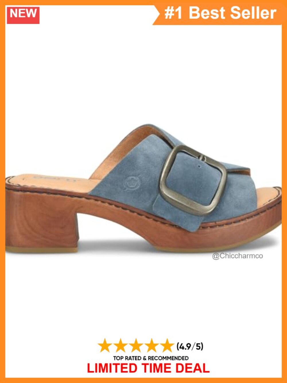 Full Grain Leather Platform Heeled Sandals with Buckle Adjustable Strap and